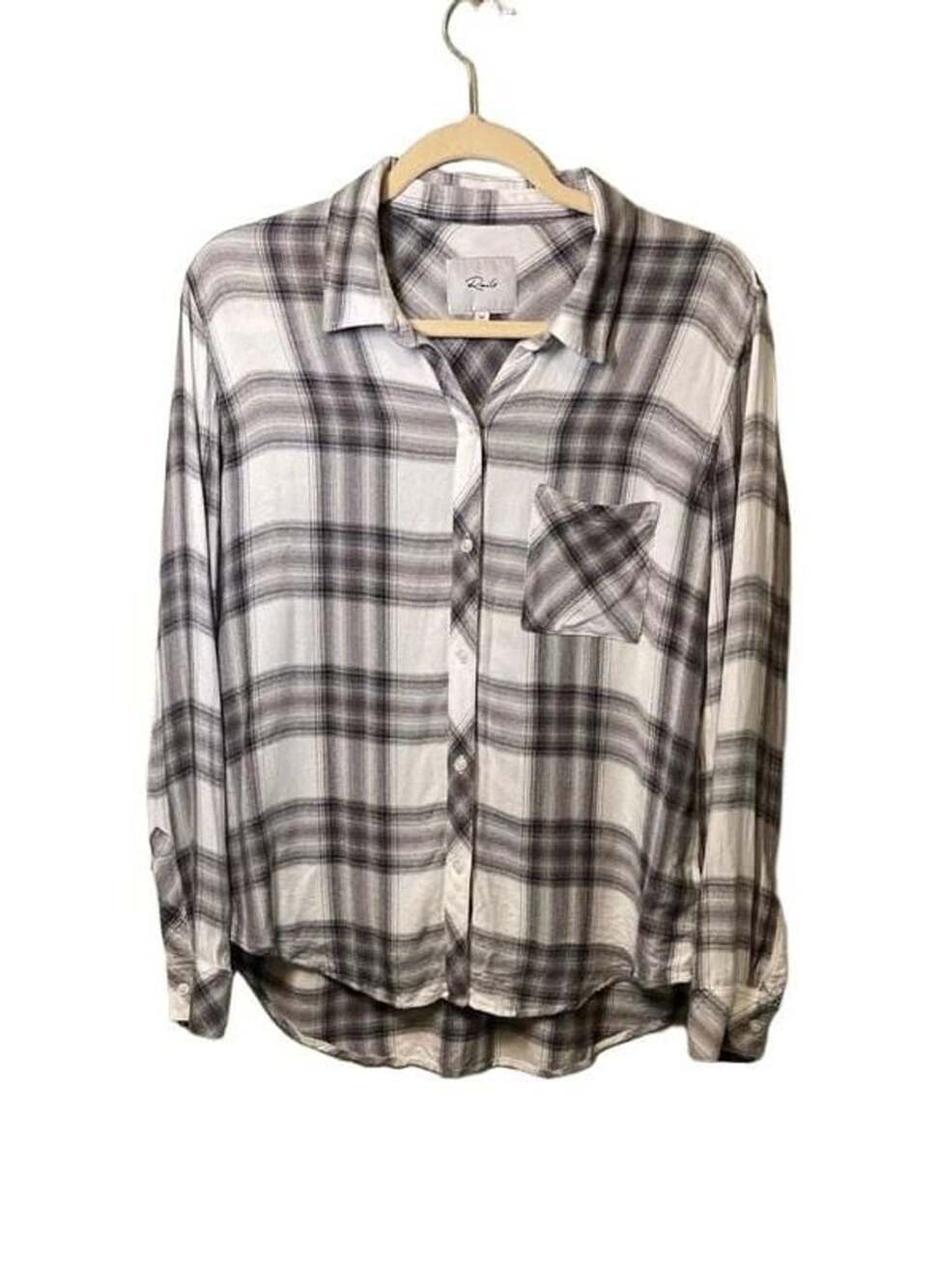 Rails Hunter Plaid Button Down Shirt Medium White Ash Mint Gray Rayon Flannel M
